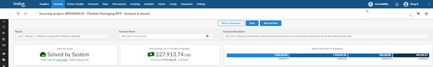 Sourcing Dashboard mit Szenario erstellen