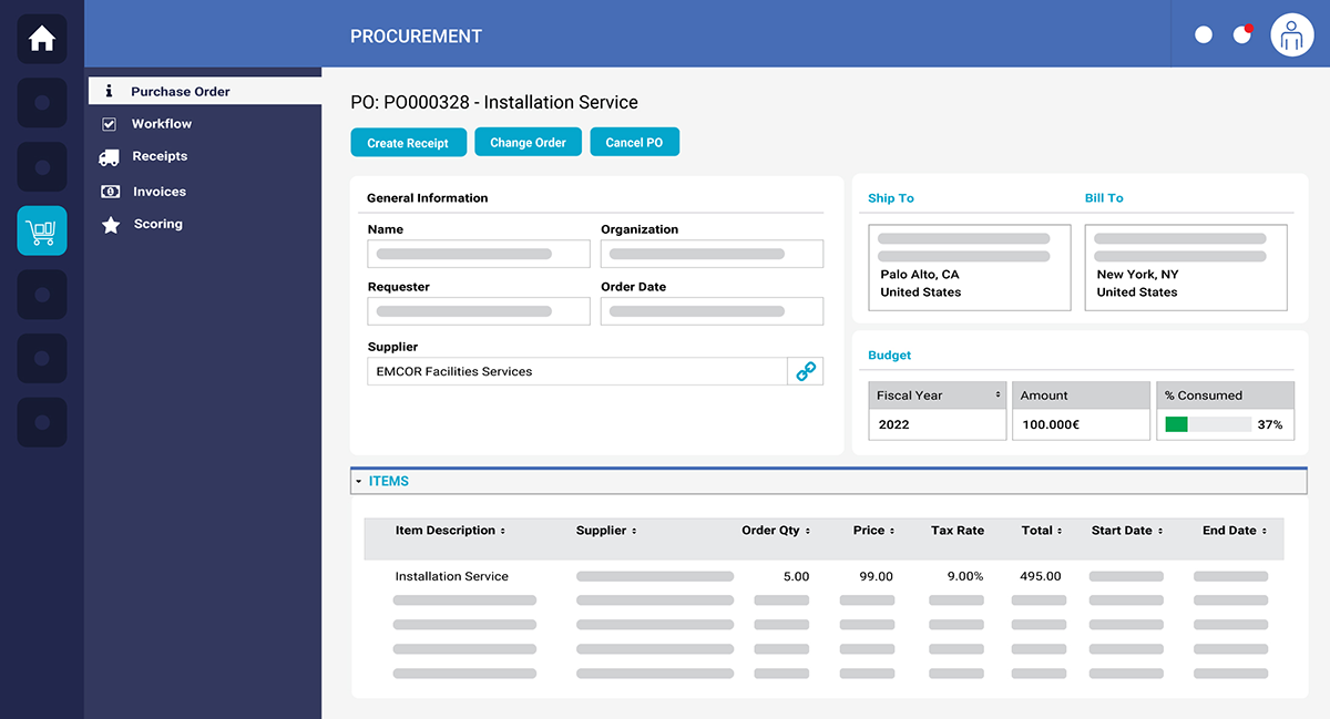 Screenshot – eProcurement – Bestellung AML
